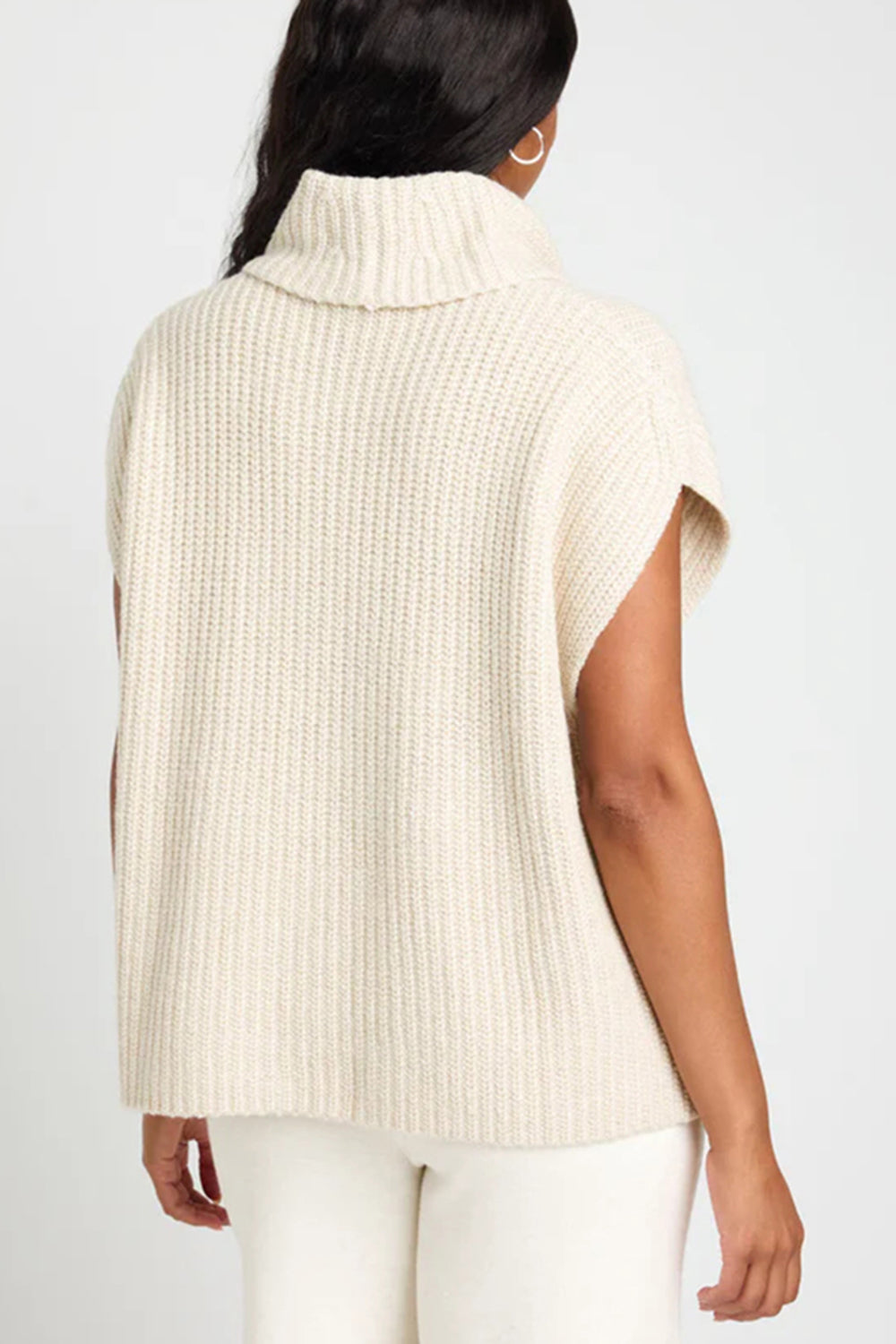 Slit Turtleneck Cap Sleeve Sweater