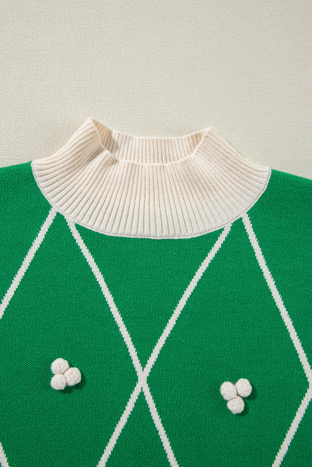 Diamond Pattern Contrast Trim Mock Neck Sweater